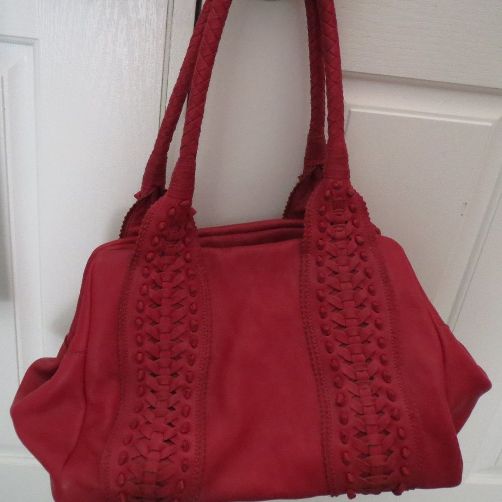 BRIGHT red SOFTEST LEATHER handbag satchel CLEVER CARRIAGE handmade xlarge sz